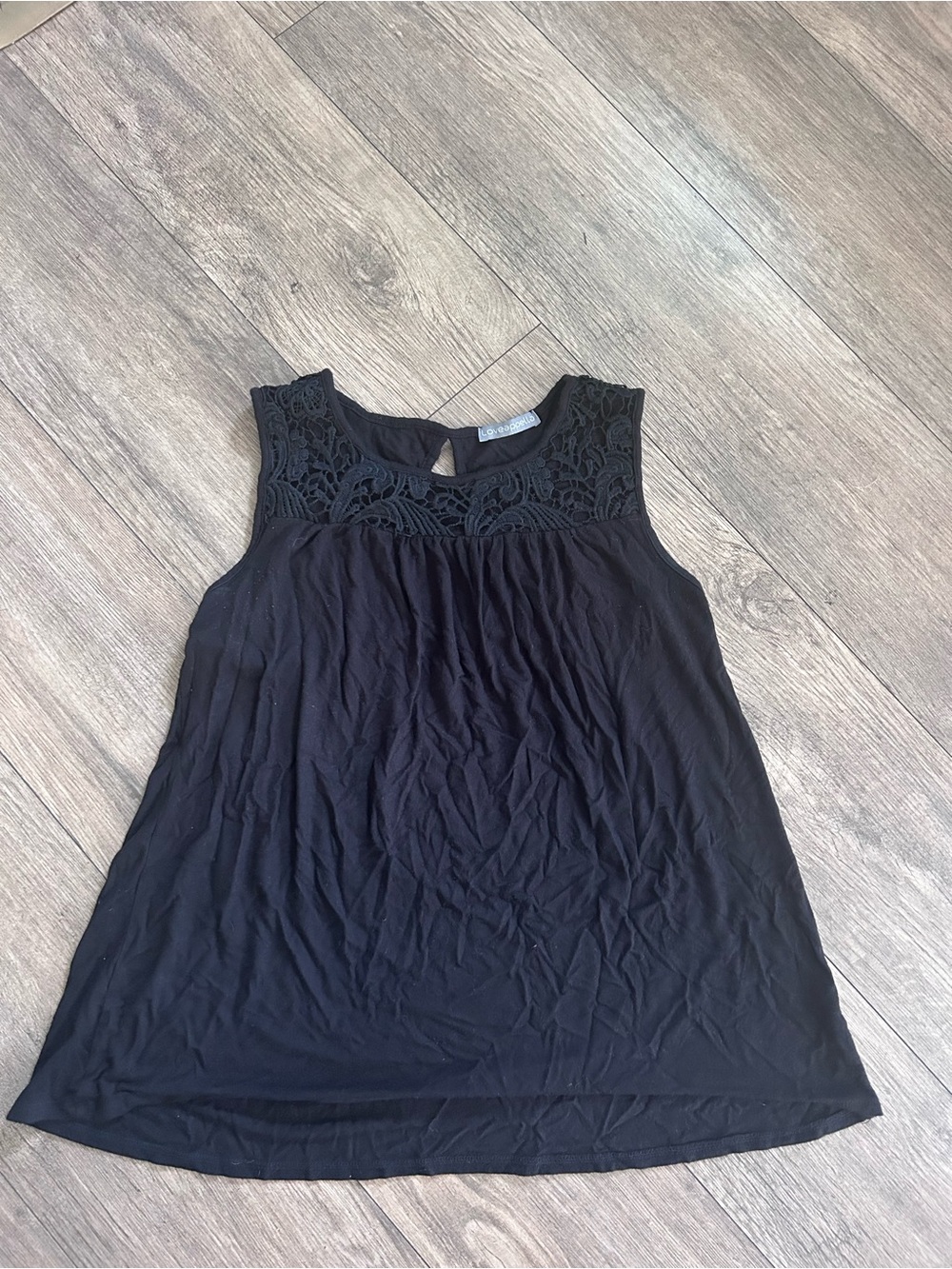 Sleeveless Black Lace Yoke Women's Top